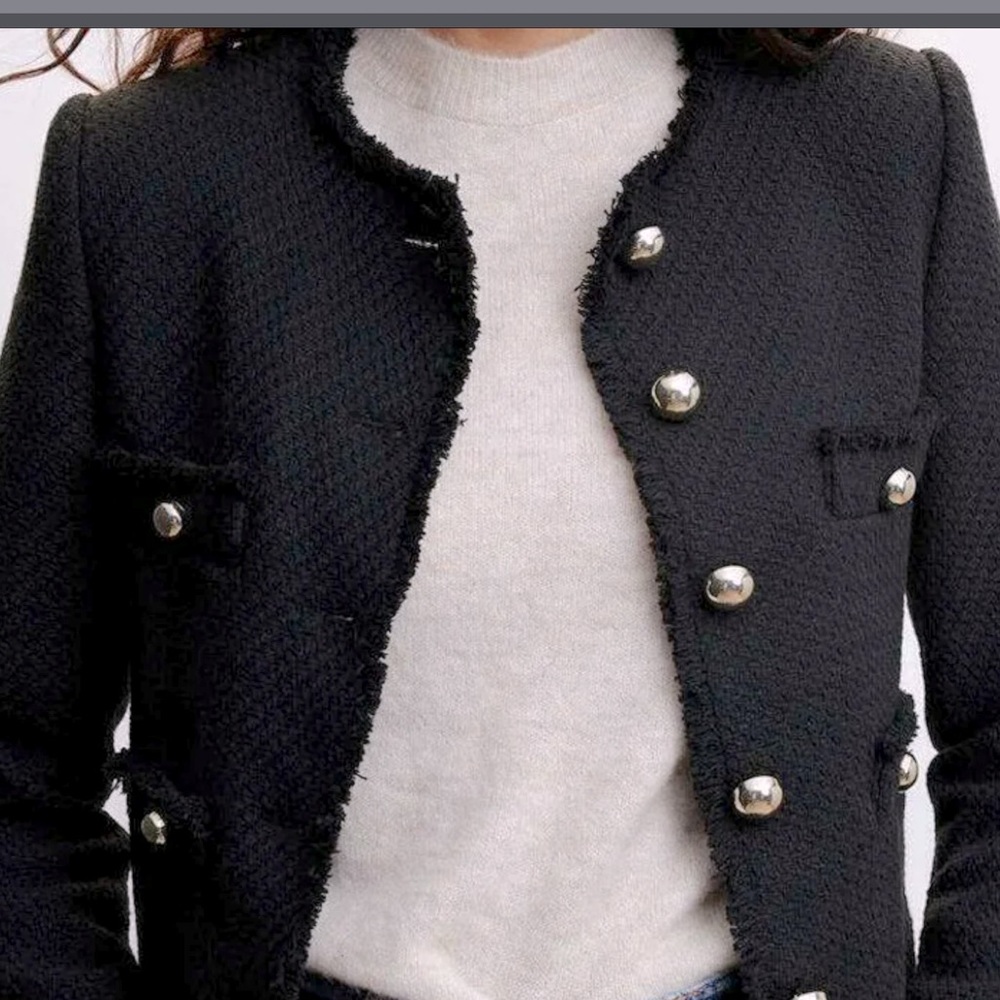 Mango pocket tweed Wintour jacket, black NWT